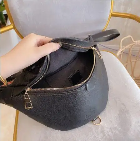 

LU43644 37x14x13CM Quality Crossbody Bags Stylish Brand Women Black Soft Leather Waist Bag with Floral Letters 2019