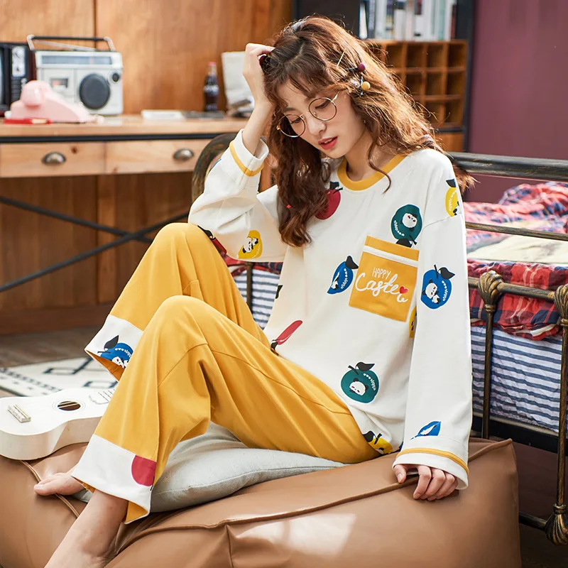 

Pajamas Set Simple Long-sleeved Pajamas Women Sweet and Cute Can Be Worn Outside Home Set Sleepwear Women Two Piece Set