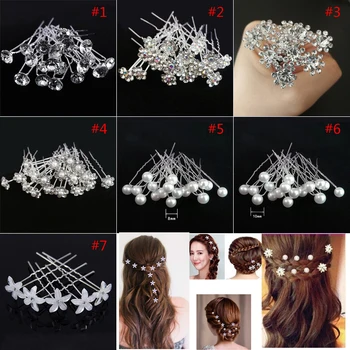 

Acrylic Wedding Bridal Pearl Hair Pins White Flower Crystal Hair Clip Bridesmaid Rhinestone diamond Headwear Jewelry Accessories