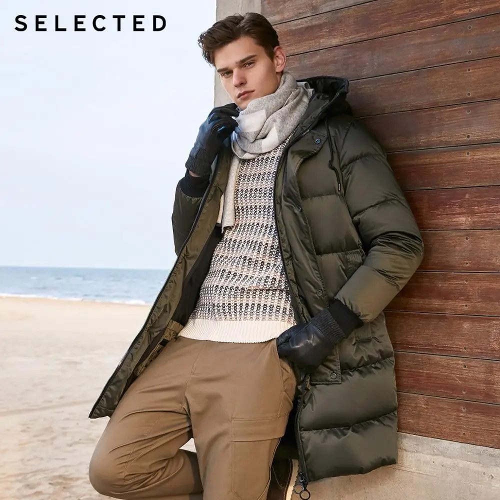 Jacket Coat Parka SELECTED Winter Hooded Duck-Down Mens 419412581 Mid-Length