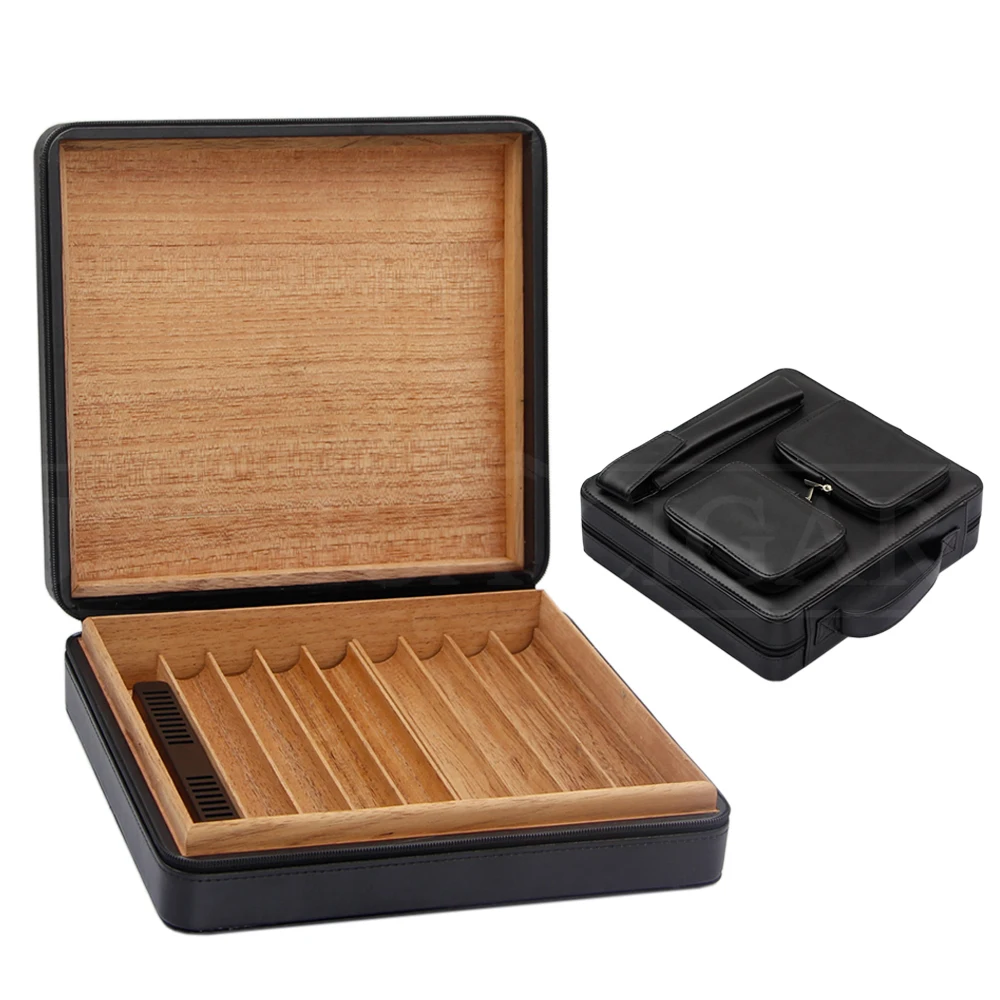 

GALINER Portable Leather Cigar Humidor Box Cedar Wood Handbag Outdoor Travel Humidor For Cigars Case W/ Humidifier