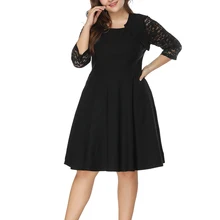 Платье размера плюс женское новое горячее предложение кружевное платье трапециевидной формы с вышивкой платье длиной до колена с круглым вырезом распродажа
