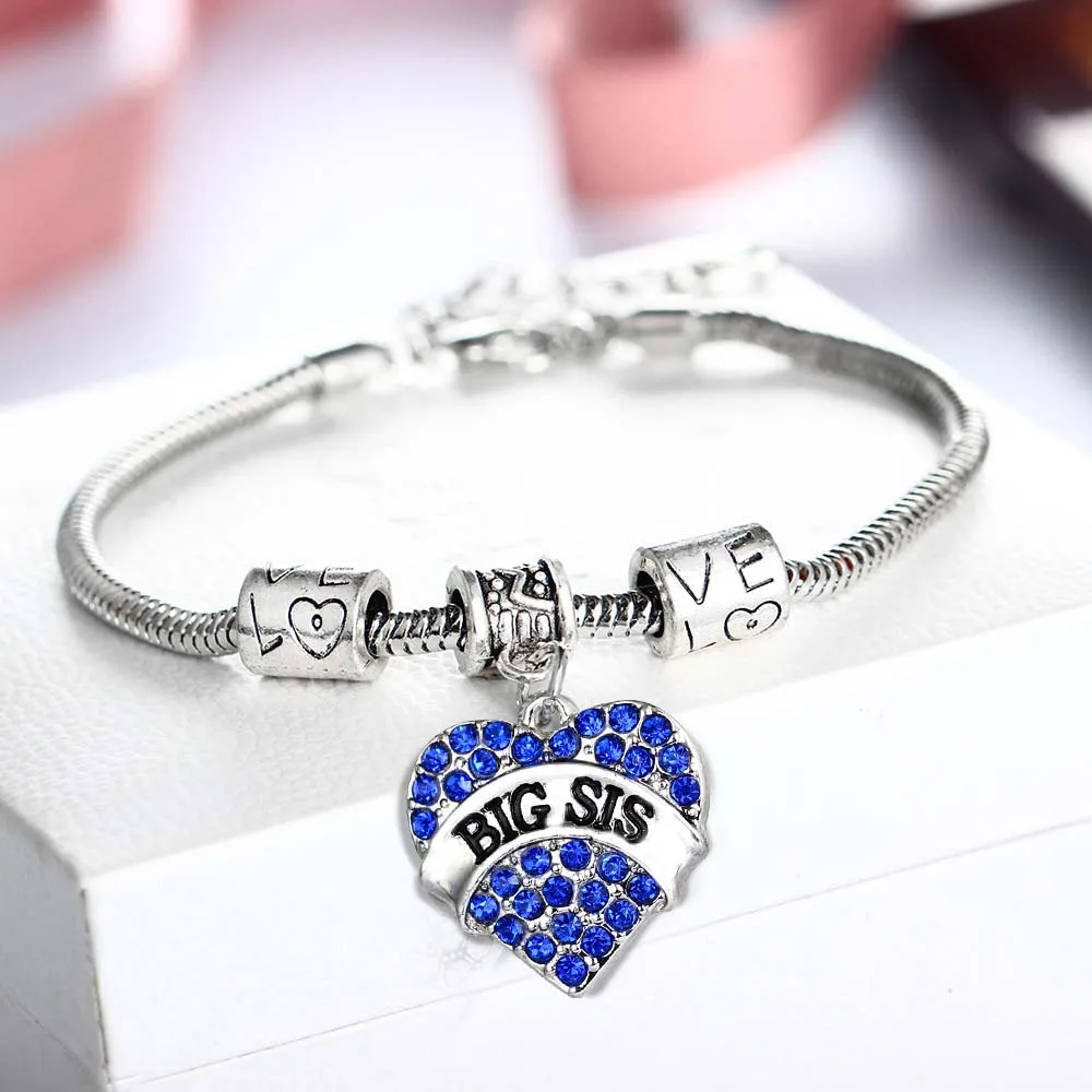 12 шт Love браслеты из бисера синие прозрачные стразы BIG SIS Браслеты сердце Шарм Браслеты с подвесками сестра Рождественский BFF подарки Лидер продаж
