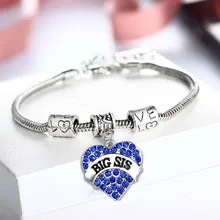 12 шт Love браслеты из бисера синие прозрачные стразы BIG SIS Браслеты сердце Шарм Браслеты с подвесками сестра Рождественский BFF подарки Лидер продаж