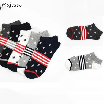 

Socks Women Striped Printed Simple Korean Style Casual Soft Breathable Summer Unisex All-match Sock High Elasticity Deodorant