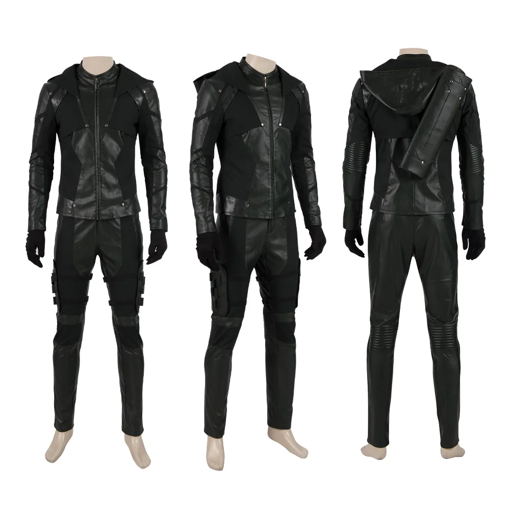 Details about   Green Arrow Cosplay Oliver Queen Dark Green Costume Artificial Leather Male Suit 