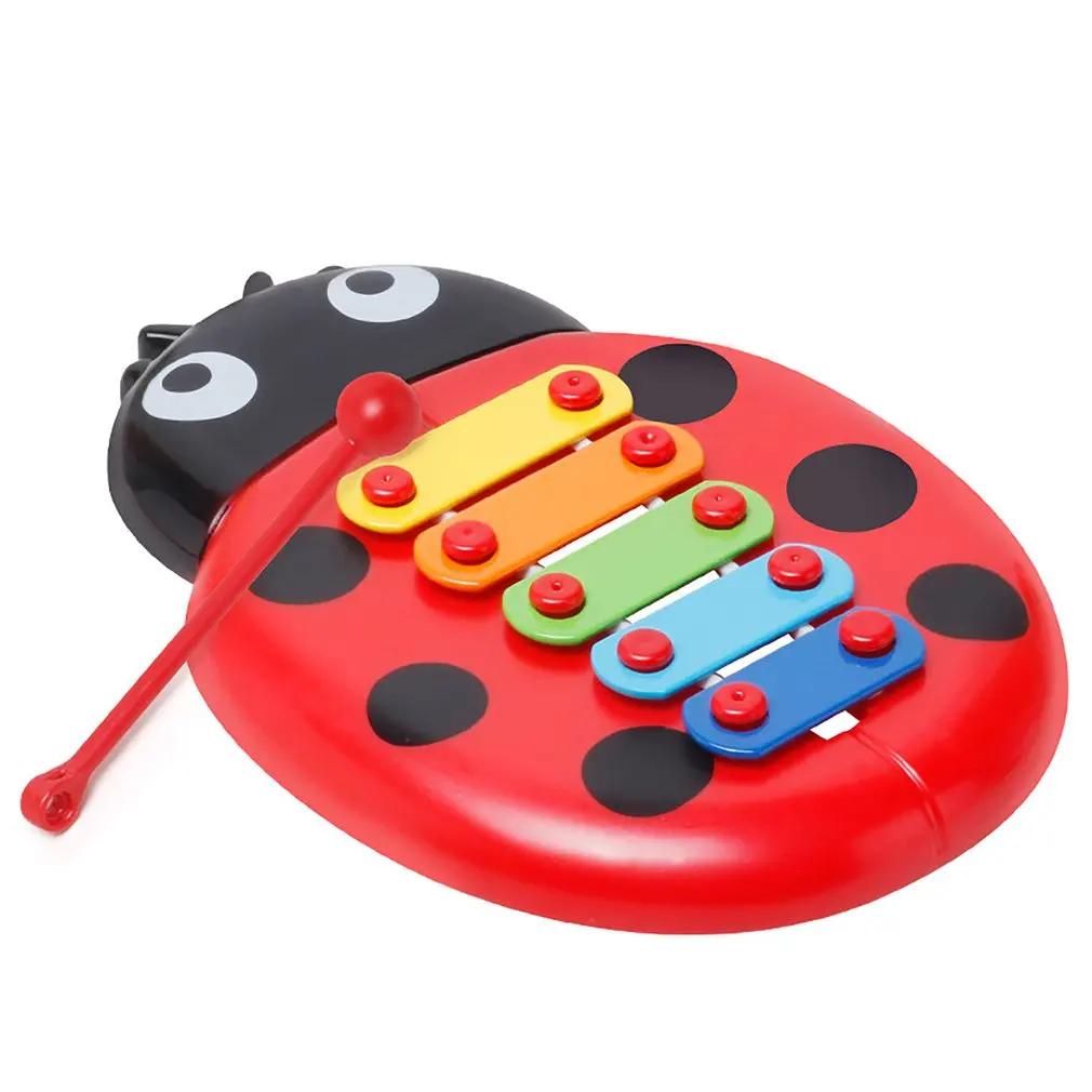 

Kid Rainbow Plastic 5-note Beetle Xilofone with 1 Wooden Stick Musical Glockenspiel Hand Knock Piano Percussion Instrument Toy
