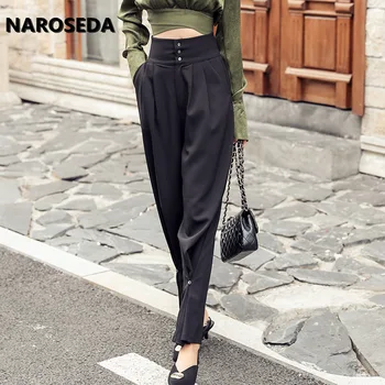 

NAROSEDA 2020 Fashion long pants women Casual loose High Waist chic black trousers Slim work OL Wide Leg Pants Harem Pants