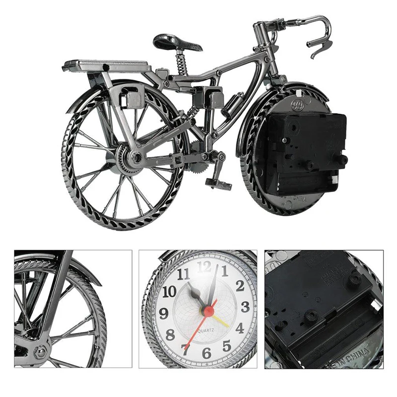 Ретро бесшумные часы-указка, велосипедный будильник, серебряные металлические часы, домашние украшения, детский Кварцевый Будильник, настольные пластиковые художественные ремесла