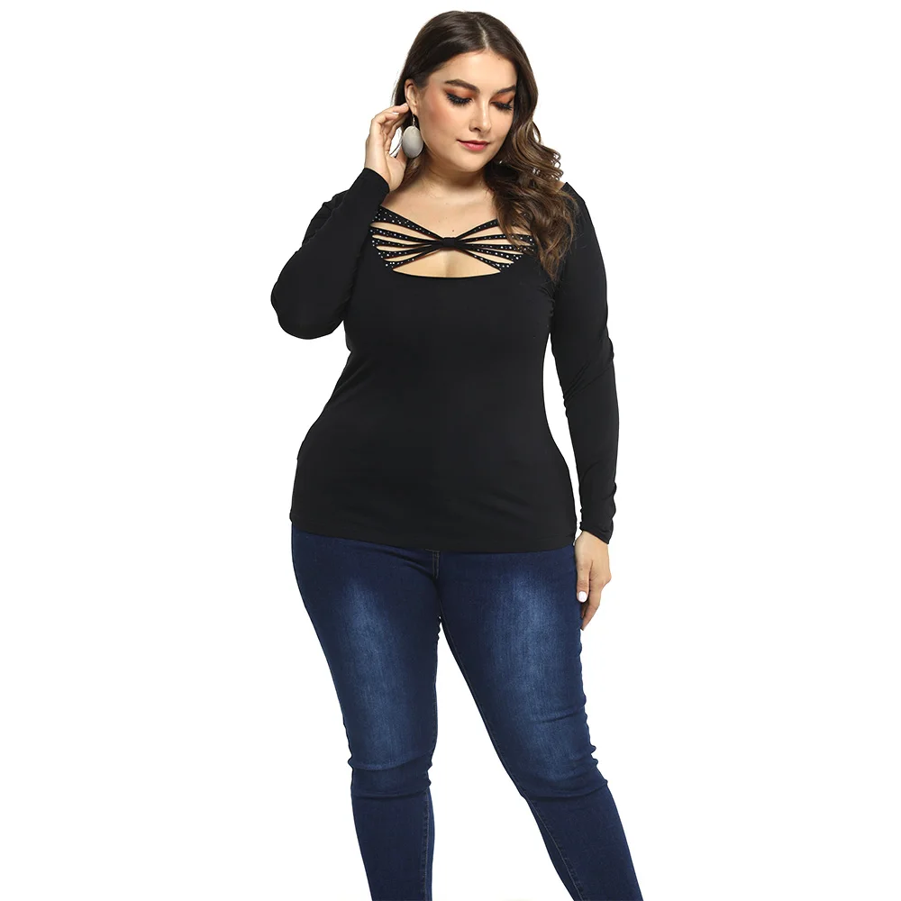 6XL, сексуальная женская футболка, женские топы, осенние Рубашки с длинным рукавом, элегантная облегающая футболка размера плюс,, уличная одежда