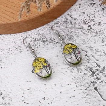 

Fashion Natural Real Flower Earring For Women Resin Solid Love-tree Butterfly Jewelry 2019 New Green Yellow Pink White Purple