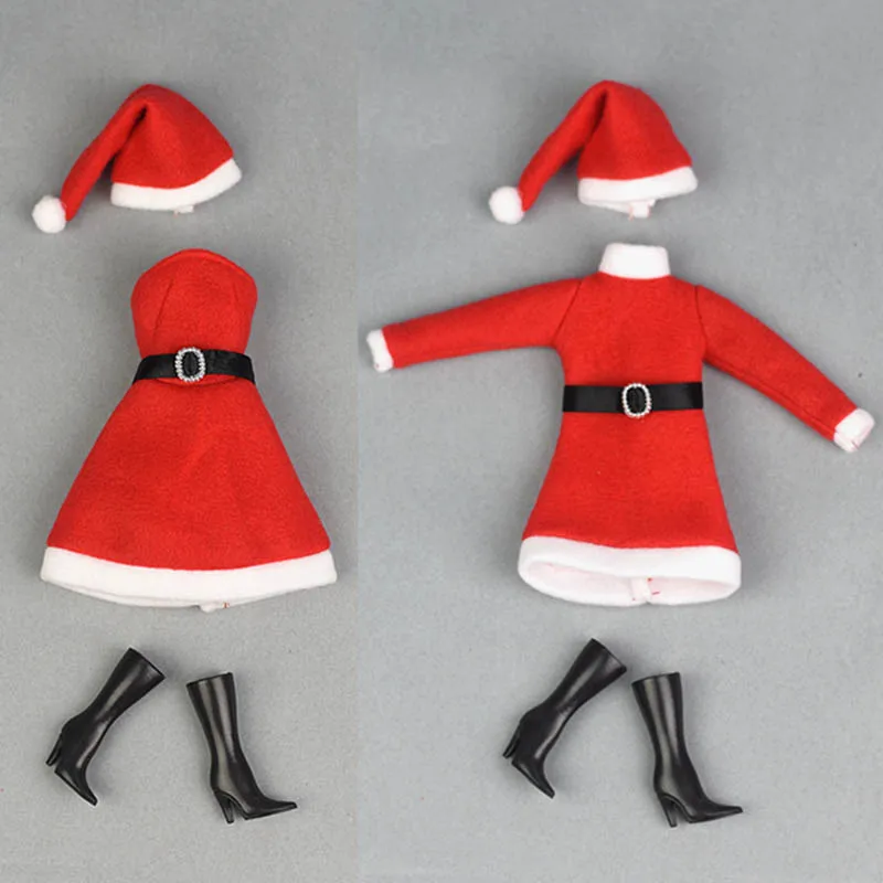 Ручной работы Merry Новогодний костюм для кукла блайз платье для девочки ясельного возраста и изображением Красной шляпы, обувь на высоком каблуке Одежда для куклы Барби аксессуары для кукол игрушки