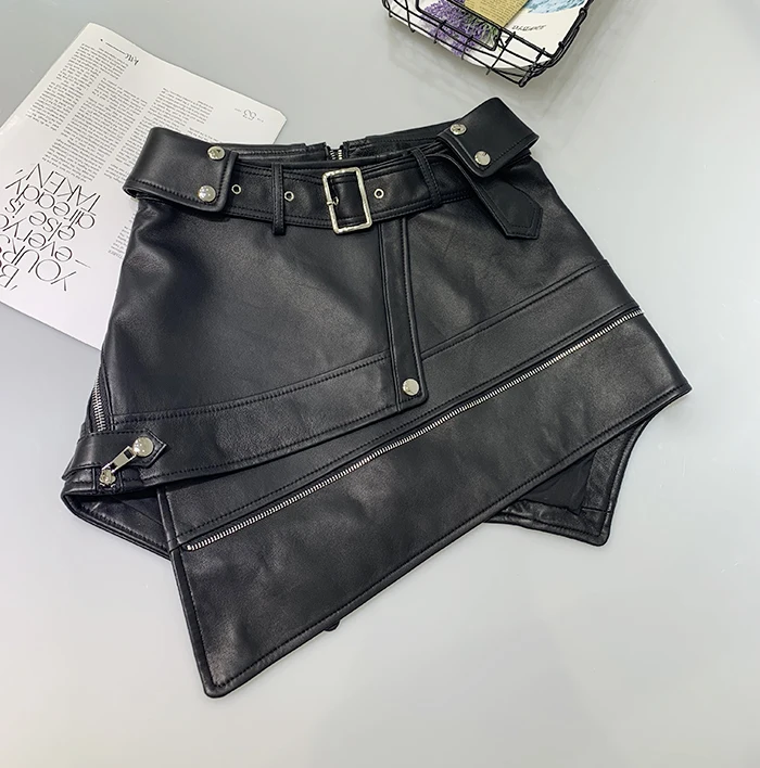 Женская кожаная юбка с поясом модная черная мини юбка|Юбки| |