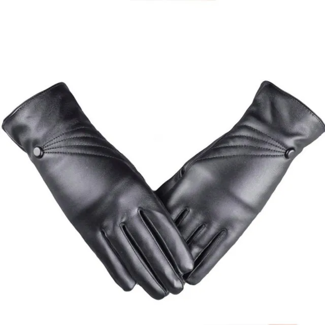 High-quality Women's Glove PU Leather Winter Warm Fluff Woman Girl Soft Female Rabbit Fur Lining Riveted Clasp mittens for women