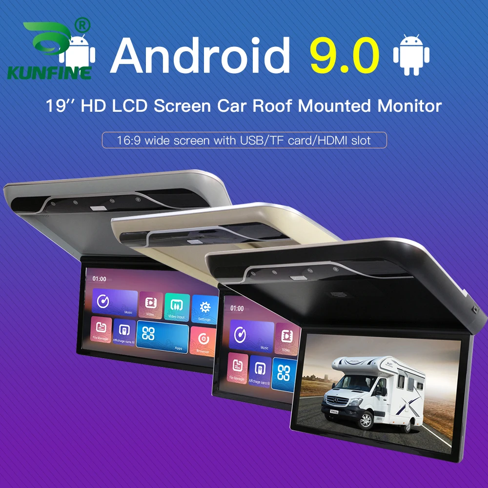 US $279.00 19 Inch Display Digital Screen Android 90 Car Roof Monitor LCD Flip Down Screen Overhead Multimedia Video Ceiling Roof Mount