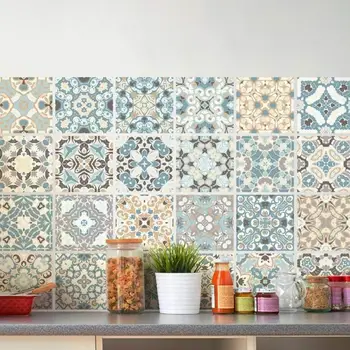 24pcs Modern Simplicity Waterproof Tiles Mosaic Wall Sticker Kitchen Bathroom Adhesive Decor Tile Wall Floor Cabinet Drawer New