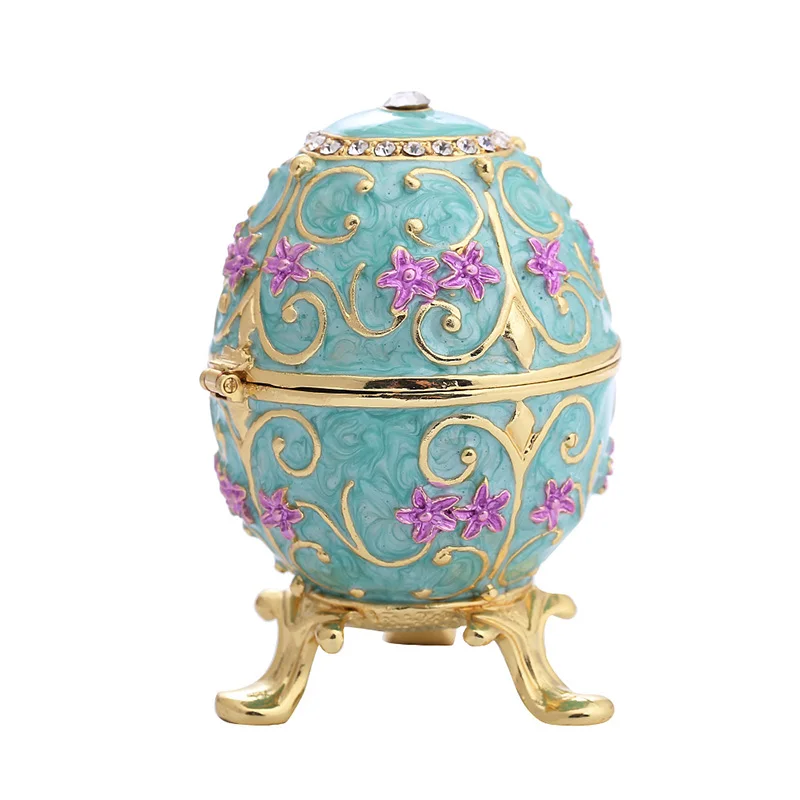 

Handmade Enamel Flower Colored Drawing Easter Egg Jewel Case Jewelry Storage Box Metal Handicraft Home Furnishing Articles