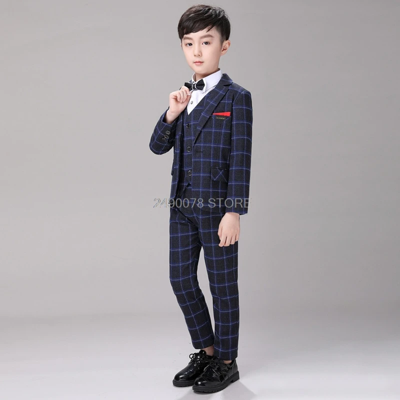 Jakcet Vest Pants G Детский блейзер в английском стиле+ брюки+ жилет+ галстук, костюм-смокинг из 4 предметов торжественный Свадебный костюм с цветочным узором для мальчиков Детский праздничный костюм - Цвет: Jakcet Vest Pants G
