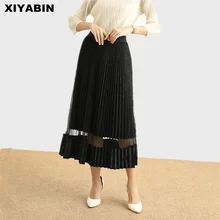Новая осенняя и зимняя женская газовая плиссированная юбка, длинная стильная модная юбка с высокой талией, облегающая бархатная юбка