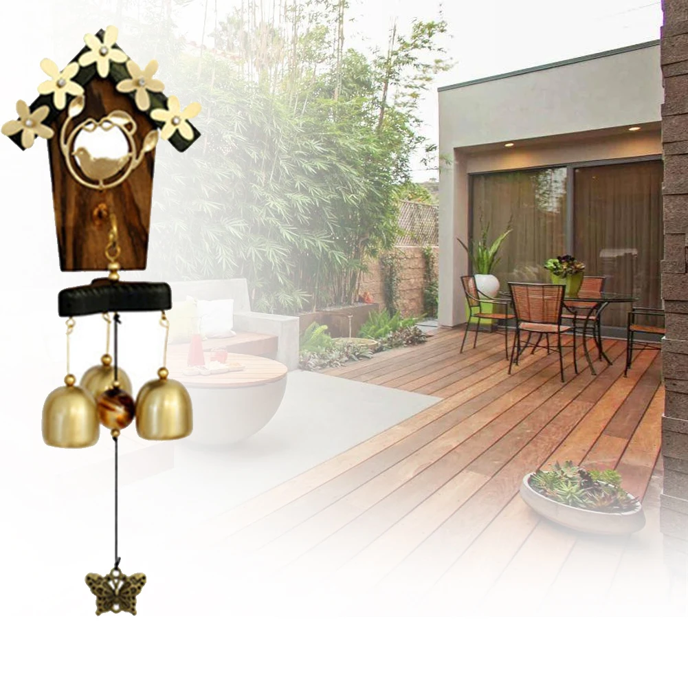 Living Room Hanging Decoration Home Bird Nest With 3 Bells Garden Ornaments Antique Window Wind Chimes Cafe Gift Metal Crafts