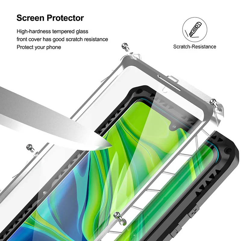 Для Xiaomi mi Note 10 чехол для телефона жесткий алюминиевый металлический закаленное стекло Защита экрана сверхпрочный чехол для Xiao mi Note 10