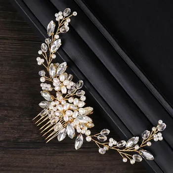 

New Design Gold Wire Crystal Simulated Pearl Beads Hair Combs Headwear for Bridal Bride Wedding Veil Hair Jewelry Accessories