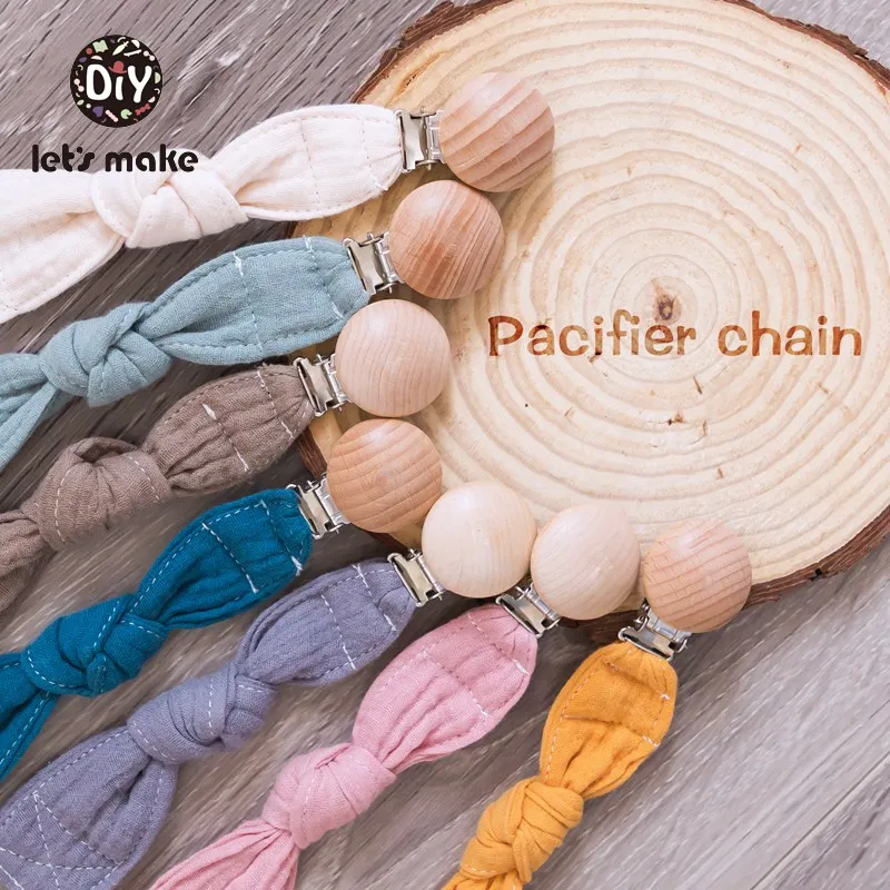 Let's Make Baby Teether Personalized Pacifier Clip Chain Cotton Food Grade Wood Nipple Holder 1PC BPA Free Baby Teething Toys