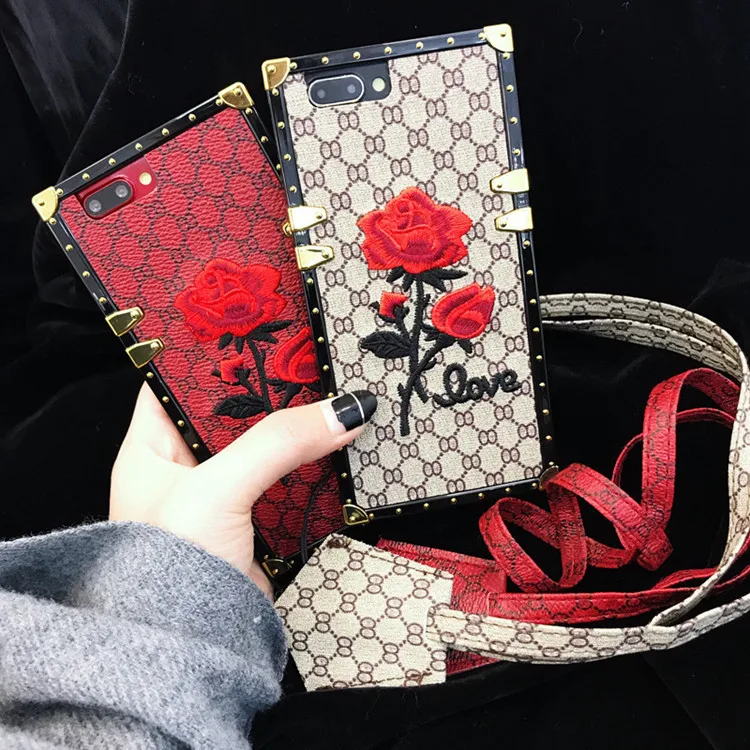 

Europe And America Big Brand Applicable Iphone11pro Embroidered Rose Phone Case Apple XAX Lanyard-Note10