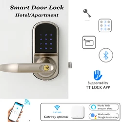 Serrure d'hôtel intelligente TTlock, Bluetooth, Wifi, clavier intelligent, déverrouillage de télécommande, Code dynamique, poignée à clé, verrouillage de carte IC 