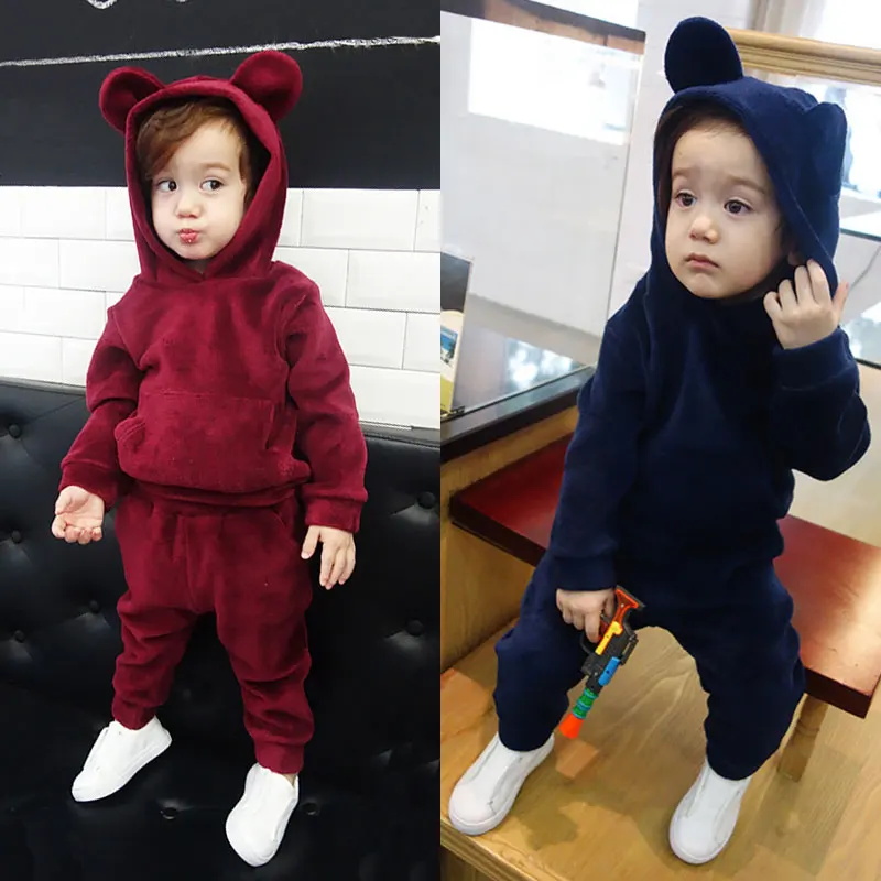 

Baby Casual Tracksuit Children Boy Girl Cotton Cute Ear Zipper Jacket Pants Sets Kids Leisure Sport Suit Infant Clothes DB522