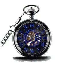 Женские Мужские часы синие Механические карманные часы псевдо-антиквариат Скелет Мужские антикварные Роскошные брендовые ожерелья карманные часы цепочка