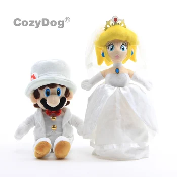 

2 pcs/Set 23-33 cm plush doll toys Mario Odyssey Mario Groom & Peach Bride Plush Figure Doll Children boys Birthday Gift