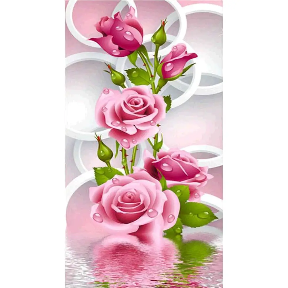5D Full Drill Mosaic Round Diamond DIY Painting Pink Flower Handmade Cross Stitch Craft Embroidery Kits Household Decor | Дом и сад
