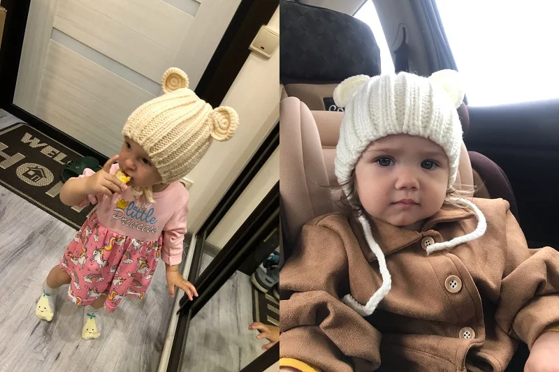 0-3years Baby Hat Autumn Winter Cute Baby Girls Baby Boys Hat Bear Ear Ear Protection Warm Knitted Beanies KF428 custom baby accessories