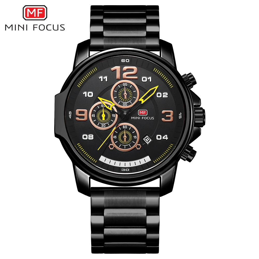 

MINIFOCUS Brand Second Minute Subdial Calendar Fashion Sport Waterproof Men Watches Stainless Steel Black Quartz Men Wrist Watch