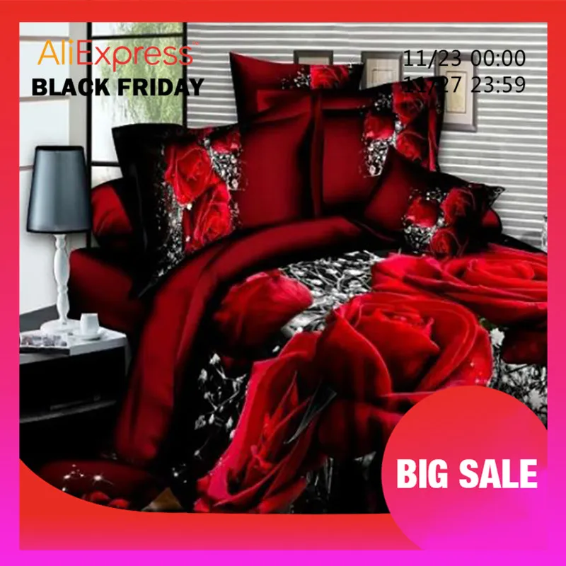

HIFUAR Bedding Set flower3/4PCS rose print luxury Bed linen for Duvet Cover Pillowcase Bedclothes Room Decoration home textile
