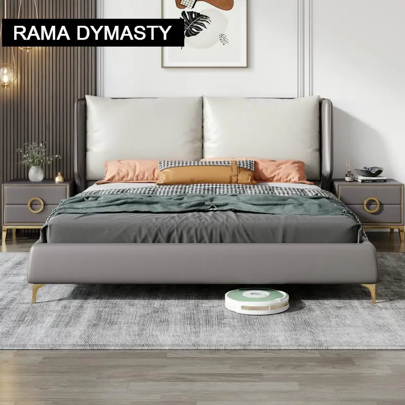RAMA DYMASTY genuine leather soft bed modern design bed/ fashion king/queen size bedroom furniture