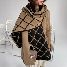

Christmas Brand High-end Winter Thick Knitted Scarf Women Wild Plaid Printing Couple Models Ins Warm Wool Plaid Men’s Scarf