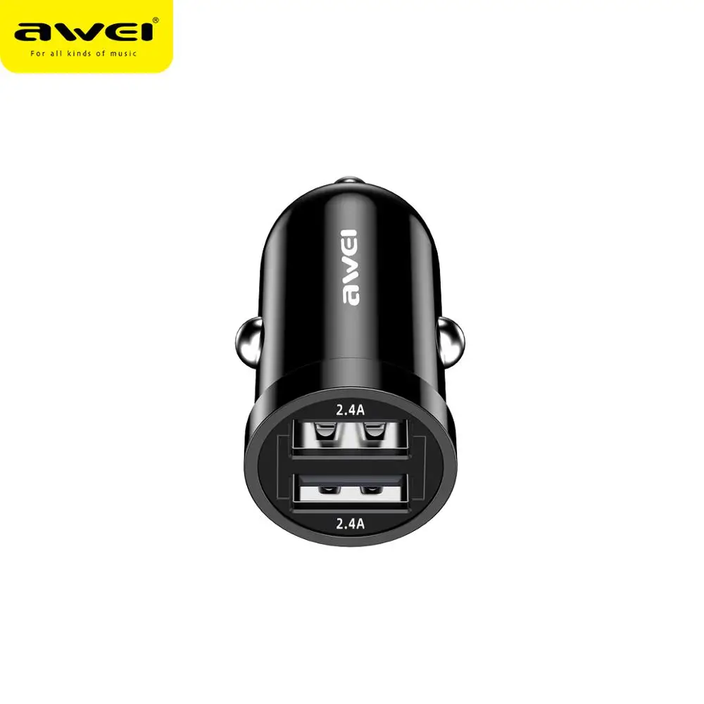 Awei Dual USB Car Charger 2.4A 2 Port Cigarette Lighter Socket Fast Charger USB Power Adapter For Smart Phones Car Charger type c car charger samsung Car Chargers