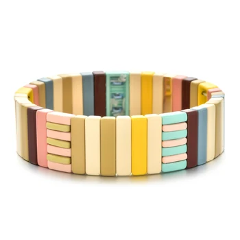 

Enameled Tile Bracelet Cubic Friendship Stretch Bangle Handmade Pulseras Elastic Stacking Jewelry for Women Femme Bohemian