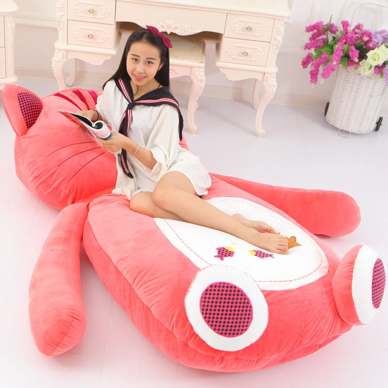 Dorimytrader 200cm X 110cm Мультфильм Pink Cat Beanbag Большой мягкий плюшевый коврик для кровати