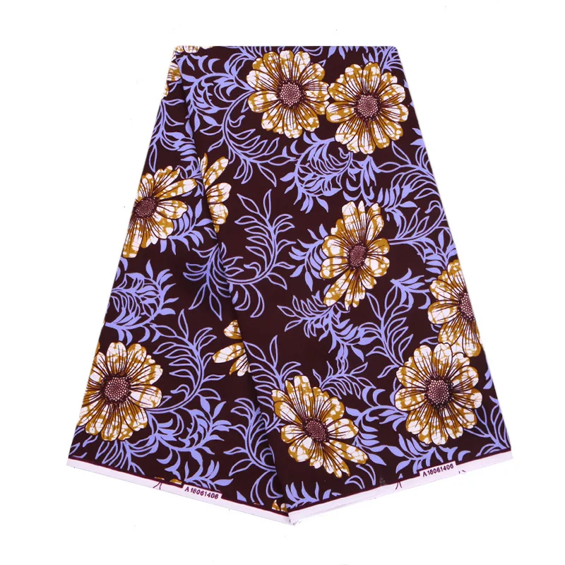 

New Dutch Classy Flower Printed Wax Ankara Daisy Purple Leaf Sewing Wax Fabrics for Lady 6 Yards