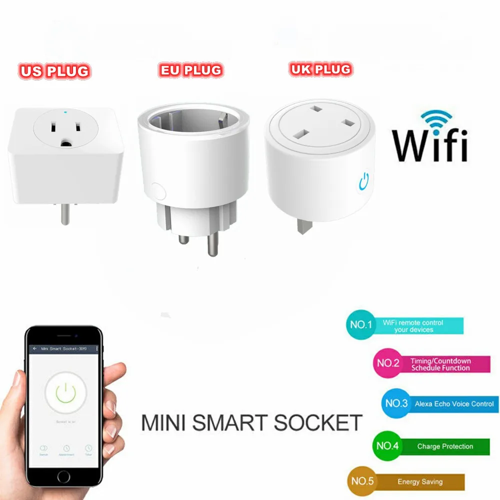 

US UK EU Smart Plug Wifi Plug Wireless Remote Control Socket Adaptor Power on and off with APP alexa intelligent Socket