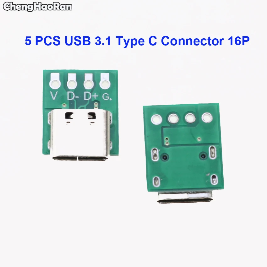 

ChengHaoRan 5PCS USB 3.1 Type C Connector 16 Pin Test PCB Board Adapter 16P Connector Socket For Data Line Wire Cable Transfer
