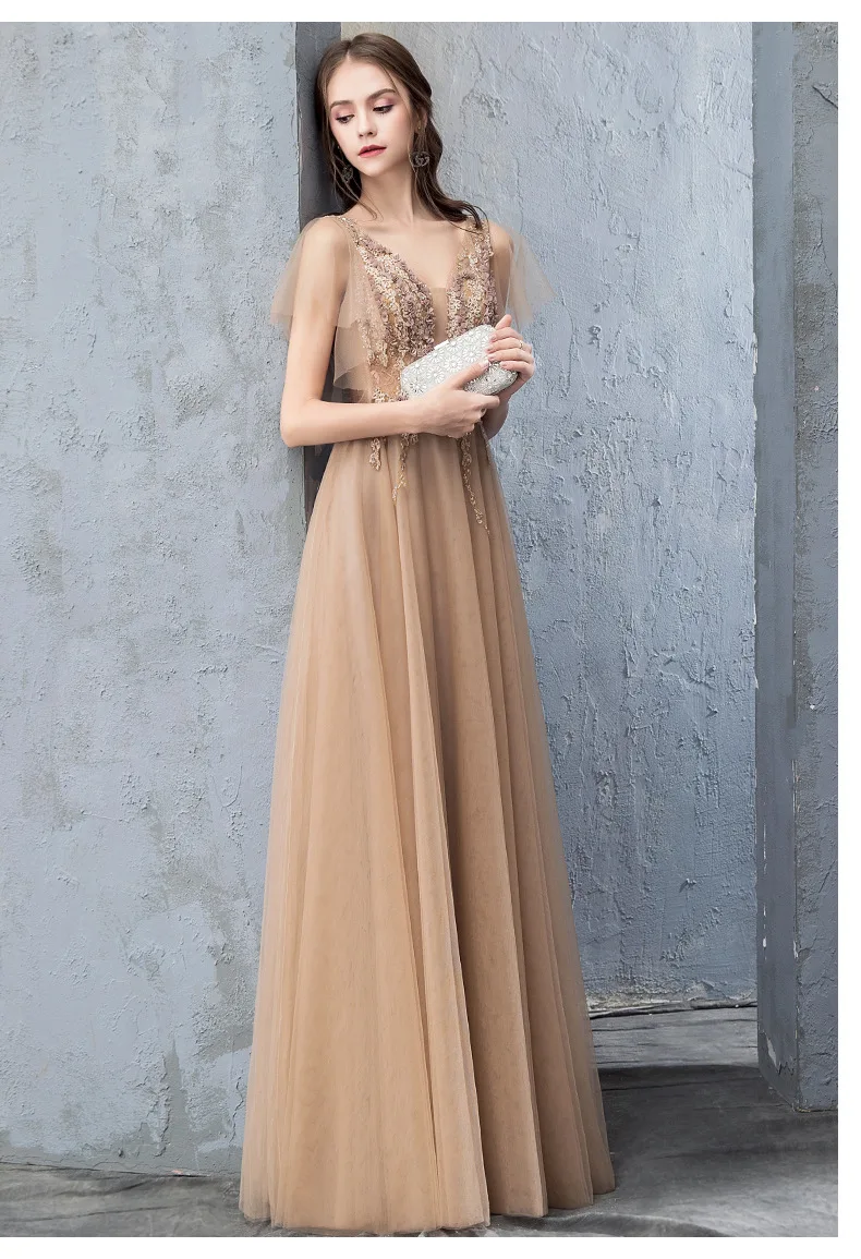 plus size gowns N2133 Floor-Length Tulle Lace Up Long Evening Dress Bridesmaid Elegant Woman Plus Size Wedding Party Gown Female Robe De Soiree designer evening gowns