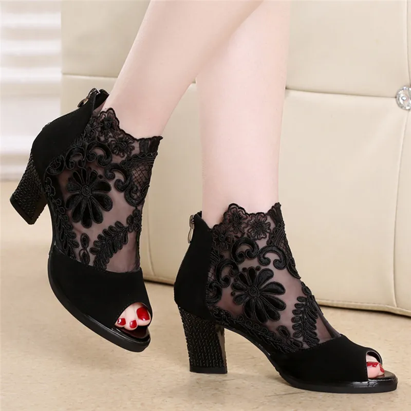 Lucyever Women Sandals Square High Heel Summer Shoes Woman Sexy Flower ...