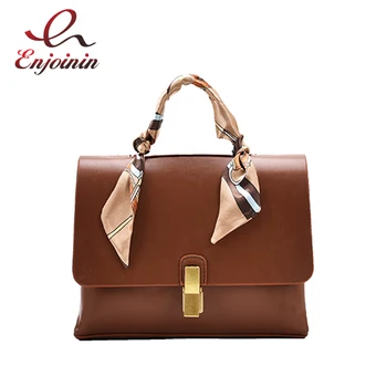 

Simple Style Silk Scarf Design PU Leather Lady Handbag Women Winter 2021 Brand Shoulder Bag Lady Messenger Bag Lady Handbag