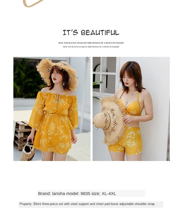 new women's three piece swimsuit, large size, swimsuit shows thin abdomen, lady summer beach wear, beach skirt