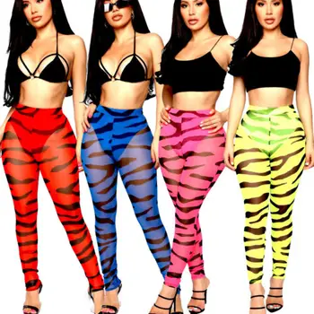 

Women Sexy Camouflage Print Mesh Sheer See Through Beach High Waist Leggings Long Pants Trousers