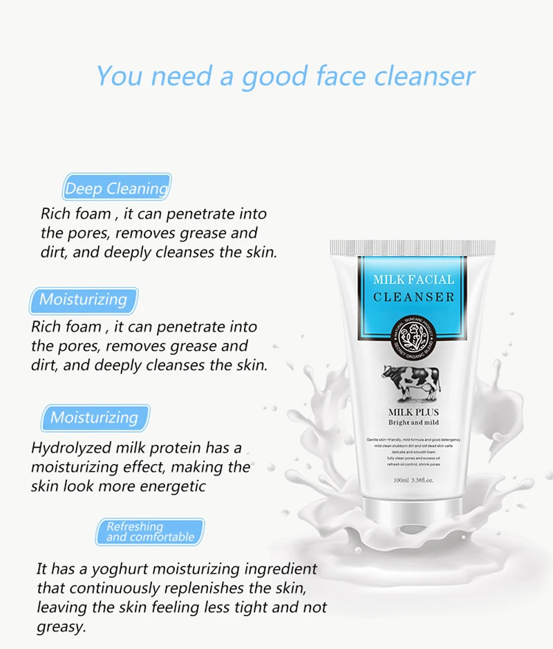 Молока Чистка лица очищающее средство, глубокое очищение маска для лица отбеливающий Питательный Уход за кожей пены очиститель для лица для умывания